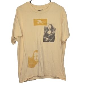 Mad Engine Men's Large Yellow Mona Lisa Graphic Short Sleeve Cotton Tee Shirt‎